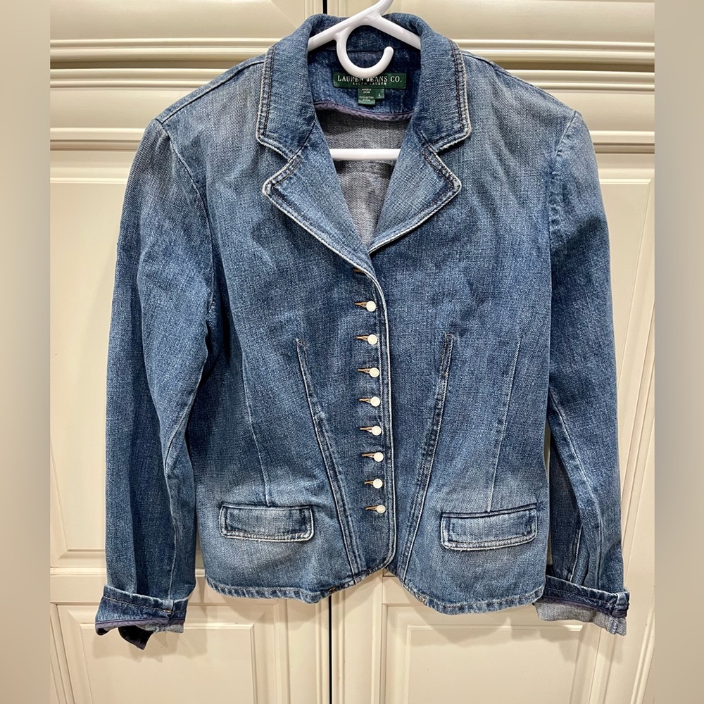 LAUREN by Ralph Lauren Classic Tailored Button Up Denim Jacker Blazer Large